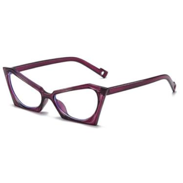 Imagem de Óculos de grau poligonais estilo olho de gato, feminino, masculino, vintage, luxo (roxo)