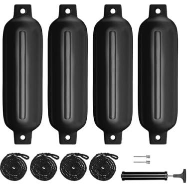 Imagem de Para-lamas de barco, pacote com 4 acessórios para barcos, para-choques de barco para ancoragem com 4 cordas, 1 bomba de ar e 2 agulhas, para-choques marítimos para atracar vários tipos de barcos