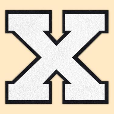 Imagem de QianSiLi Remendos de letras universitárias de chenille branco de 11 cm, letras grandes para jaquetas Letterman, moletons com capuz, mochilas, coletes, roupas, adesivos individuais de letra X