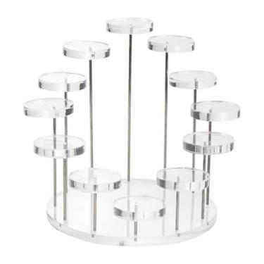 Imagem de YJIUYUANQ Suporte de cupcake de acrílico redondo transparente, capacidade para 12 xícaras para festa de aniversário de casamento, mesa de sobremesa e organizador de joias