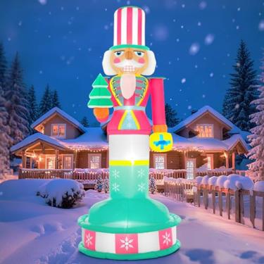 Imagem de Spinosaurus Quebra-nozes inflável de Natal 2,5 m decoração inflável quebra-nozes rosa com luzes para quintal gramado e jardim