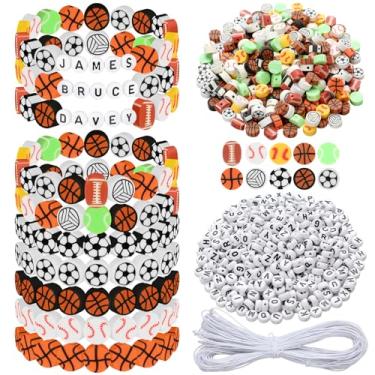Imagem de Highergo 1200 pulseiras de contas esportivas, berloques empilháveis, kit de fabricação de contas fofas e divertidas, artesanato, artesanato, presentes de aniversário para beisebol, basquete, futebol