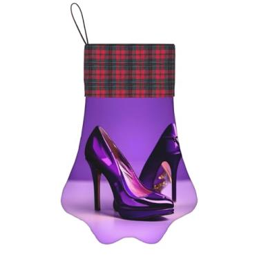Imagem de SKKNT Elegante salto alto roxo com estampa de batom, meias de Natal, animais de estimação, decoração de Natal, cães, gatos, árvore, presente conveniente