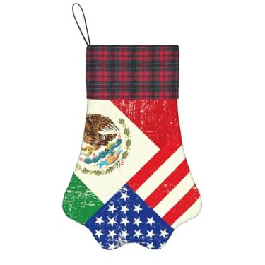 Imagem de SKKNT Meias de Natal com estampa de bandeira mexicana americana para animais de estimação, decoração de Natal, cães, gatos, árvores, doces, presente, conveniente