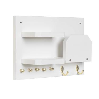 Imagem de Porta Chaves De Parede MDF Suporte Invisivel Com Gancho Metalicos E Repartiçoes Para Itens Pessoais (BRANCO)