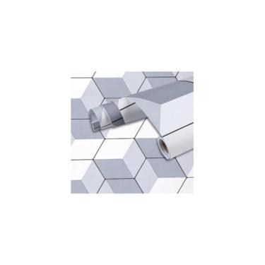 Imagem de Papel de Parede Adesivo PVC Estampa Geométrica Bege, 5m x 45cm, Autoadesivo, 380g