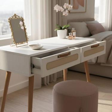 Imagem de Penteadeira Retrô 100cm Com Tela Sustentável Couro Pé Madeira - Merk M