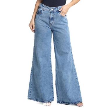 Imagem de Calça Jeans Sawary Super Wide Leg - 281753 - azul médio 42, Azul, 42