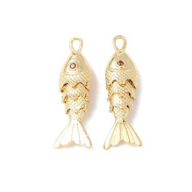 Imagem de KitBeads 5 peças de pingentes de peixe banhado a ouro 18 K de latão zircônia cúbica rubi oceano amuletos para fazer joias, colares, pulseiras, brincos, artesanato