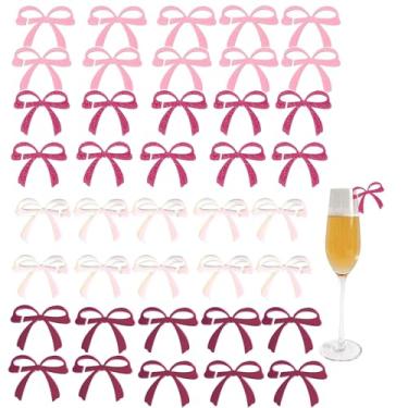 Imagem de EOLUCC 40 peças marcadores de bebida com laço, etiquetas de bebida, copo de laço, etiquetas de acrílico, lembrancinhas de festa, coquete, festa de aniversário, acessório de decoração de nó (rosa1)