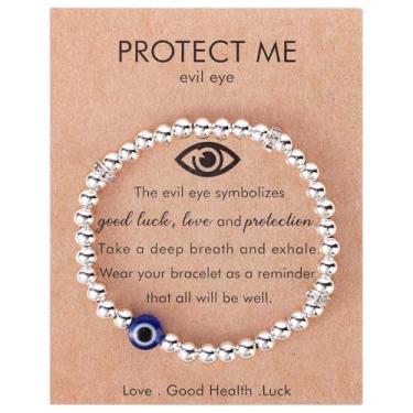 Imagem de DATOA Pulseira simples com pingente de olho turco para mulheres e homens moderna pulseira inspiradora boa sorte joias amizade, 6, Aço inoxidável, Sem Pedra Preciosa