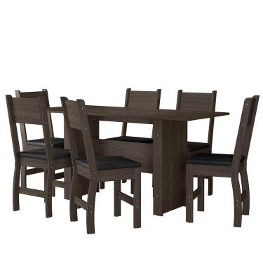Imagem de Kit Mesa De Jantar Milano 155x68 Cm Com 6 Cadeiras Milano Amendoa/preto Amendoa/preto