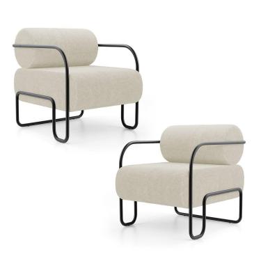 Imagem de Kit 02 Poltronas Decorativas Orgânica Living Miska Bouclê Off White - Desk Design