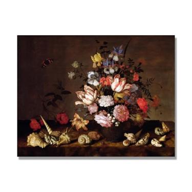 Imagem de NHLDZYH Arte em tela floral clássica natureza morta, impressão vintage estilo pintura a óleo, decoração de parede botânica para sala de estar elegante, sala de jantar. A23. Apenas tela de 50 x 65 cm