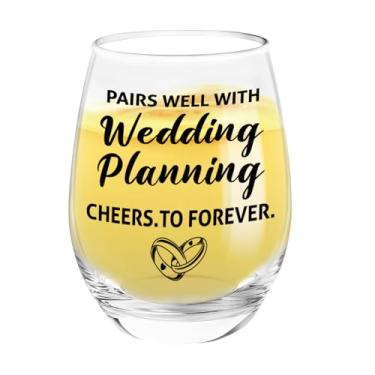 Imagem de Presentes de planejamento de casamento Bride to Be Taças de vinho sem haste Noiva Noivo Presentes de Noivado Noivado Presentes de Noivado para Casais Agenda de Festa de Noivado Lista de Casamento