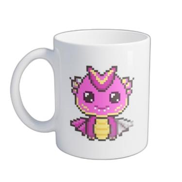 Imagem de Caneca Xícara de Café Porcelana 300ml Dinossauro Kawaii Rosa Funny Pixel