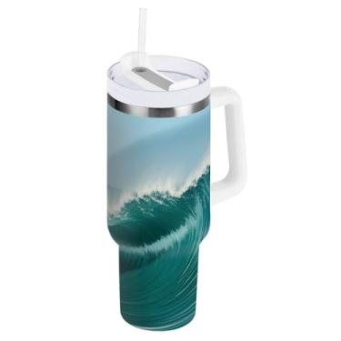Imagem de Caneca com isolamento de oceano ondulado de 1,134 g com canudo e alça, copos com isolamento duplo