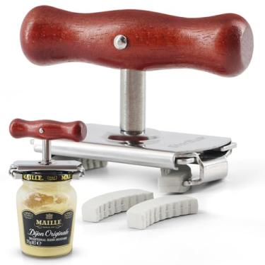 Imagem de StarBlue Abridor de frascos para idosos com artrite e mãos fracas – Ferramenta de remoção de tampa ajustável para frascos e garrafas – Aço inoxidável resistente com cabo de madeira + 2 punhos de