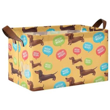 Imagem de Cestos de armazenamento de brinquedos fofos para cães Dachshund com alças, cestas organizadoras dobráveis para armazenamento e organização de trailers, 17 x 29 x 25 cm, 1 pacote