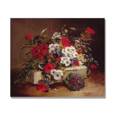 Imagem de Arte floral vintage natureza morta, pintura botânica clássica, decoração de casa quente para sala de estar e sala de jantar. A10. Apenas tela de 60 x 72 cm - 23,6 x 28,3 pol
