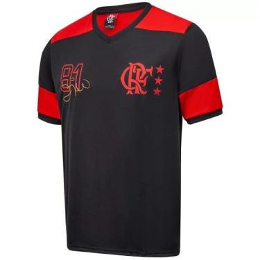 Imagem de Camisa Braziline Flamengo Zico Retrô Masculina - Preto, Preto, Vermelh