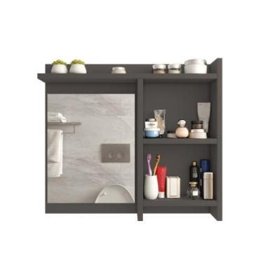 Imagem de Espelheira de Banheiro Armário Com Nicho Prateleira Espelho espelheira banheiro(Cinza)