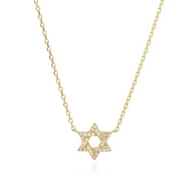 Imagem de Colar feminino Made in Israel banhado a ouro 14 quilates com estrela de Davi inox, pingente de símbolo judaico de Israel, elegante hebraico com zircônia cúbica delicada, joia judaica religiosa