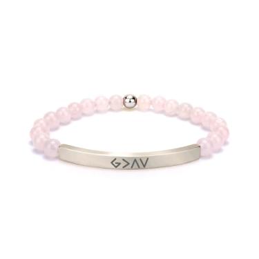 Imagem de cusurlove Pulseira feminina inspiradora de quartzo rosa, banhado a ouro 18K, joia de fé, bíblia religiosa cristã, presente para encorajamento, amor e força, Medium, Cristal, Sem Pedra Preciosa