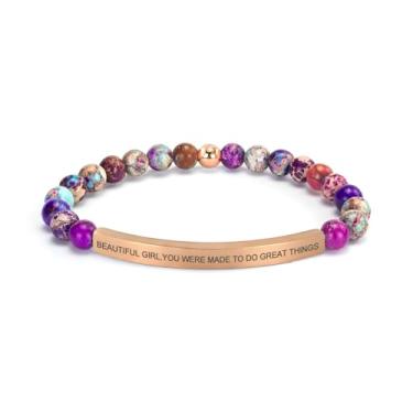 Imagem de cusurlove Pulseira cristã de jaspe imperial para mulheres, joias de versículo bíblico banhado a ouro 18K, presente inspirador de escrituras de fé religiosa, joia de incentivo católico de Jesus com