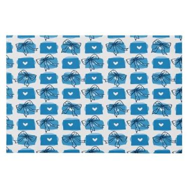 Imagem de Wassud Tapete de porta Blue Bows and Hearts 61 x 89 cm, antiderrapante, lavável, com suporte de borracha, tapete macio e fofo para sala de estar, quarto, entrada, entrada