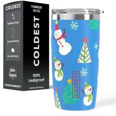 Imagem de Copos de café Coldest - Copo 100% à prova de derramamento - Aço inoxidável com isolamento duplo - Copos à prova de vazamento para mulheres e homens - Porta-copos amigável e fácil de limpar (Sr. Snowie