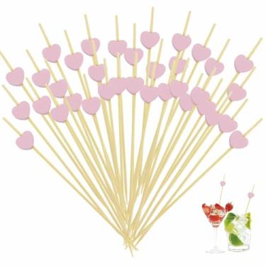 Imagem de 120 peças de palitos de coquetel rosa amor 12 cm bebidas frutas havaiana comida guarnição comida espeto palitos de decoração do dia de São Patrício suprimentos caubói feito à mão palitos de bambu