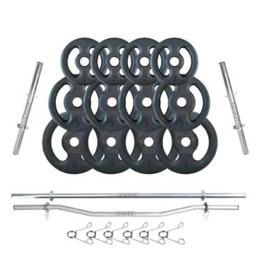 Imagem de Kit de Anilhas Ferro Fundido 40Kg + 02 Barras 40cm + 01 Barra 120cm + 01 Barra W-Unissex