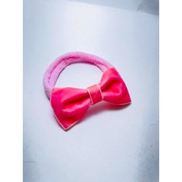 Imagem de Faixa de Cabelo para bebê de Veludo Rosa com Laço, Acessório Infantil Feminino, Headband Elástica