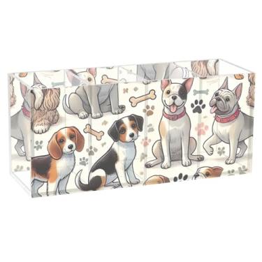 Imagem de TSENQUE Suporte decorativo para lápis de mesa de acrílico fofo para família de cães fofos, porta-canetas, copo artístico, suporte decorativo para escritório, decoração