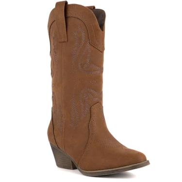 Imagem de Sugar Bota feminina de cano médio, design ocidental, botas caubói, bico redondo, strass, Tammy, Tammy-conhaque, 40