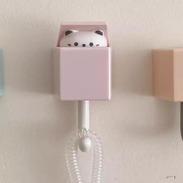 Imagem de Pacote com 4 ganchos fofos para chaves de gato e rato - suporte adesivo montado na parede, decoração criativa de desenho animado para chaves, bolsa de casaco, organizador de entrada de sala de