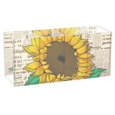 Imagem de TSENQUE Porta-lápis para mesa, vintage, girassol, bege, acrílico, pincel de maquiagem, porta-copos, marcador artístico, organizador personalizado para decoração de mesa de escritório