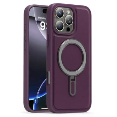 Imagem de SFDSUH Capa de celular dobrável com suporte, carregamento sem fio, em couro PU, com ímã e à prova de choque para iPhone 16 Plus (Para iPhone 16 Plus/Roxo)