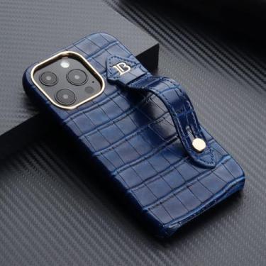 Imagem de IRTGFG Capa de couro com alça de pulso para iPhone 16 Pro Max (para iPhone 16 Pro Max/azul)