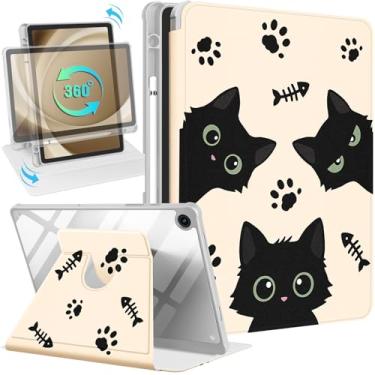 Imagem de Uppuppy Capa para Samsung Galaxy Tab A9+ – Suporte giratório de 360 graus com suporte para lápis para mulheres e meninas, gatos pretos para tablet Samsung A9 Plus 11 polegadas, SM-X210/X216/X218