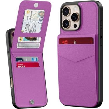 Imagem de Bemal Capa carteira para iPhone 16 Pro Max, suporte de cartão embutido, bloqueio RFID, suporte de couro PU, fecho magnético, capa de telefone durável à prova de choque para mulheres e homens, violeta