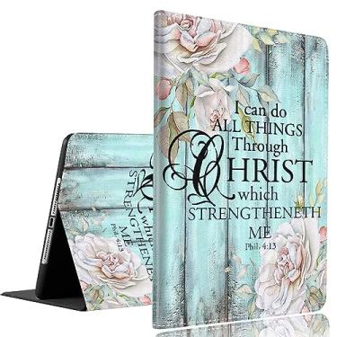 Imagem de Capa para iPad Pro 11 polegadas 4ª/3ª/2ª/1ª geração 2022/2021/2020/2018 e iPad Air 5ª/4ª geração 10.9 2022/2020, capa com hibernar/despertar automático, placa floral Philippians 4-13