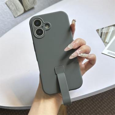 Imagem de IRTGFG Capa de silicone líquido de luxo com suporte para anel de dedo, capa macia, portátil, à prova de choque, fosca, para iPhone 16 Plus/GY