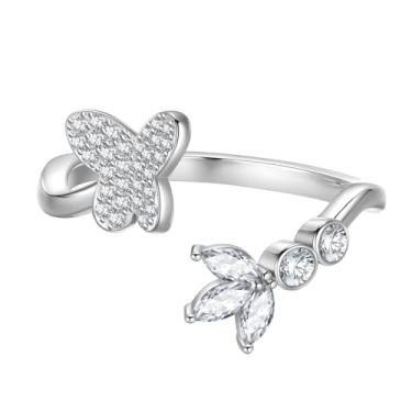 Imagem de beautlace Anel ajustável aberto de borboleta, prata/preto, banhado a armas de animais, aniversário, joias, presentes para mulheres, Cristal, Zircônia cúbica