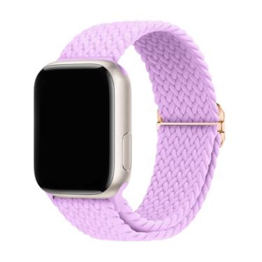 Imagem de Pulseira trançada elástica de nylon esportiva compatível com Apple Watch 49 mm, 46 mm, 45 mm, 44 mm, 42 mm, 41 mm, 40 mm e 38 mm para séries 11/10/9/8/7/6/5/4/3/SE/Ultra, 2 homens e mulheres (roxo
