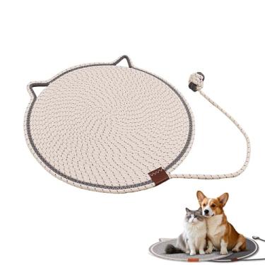 Imagem de Tapete arranhador feito à mão para gatos, corda de algodão natural de 43 cm/50 cm, almofada para arranhar gatos em ambientes internos, antiderrapante, tapete macio e durável para relaxar com brinquedo