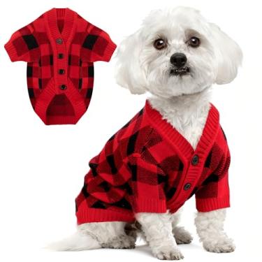Imagem de Suéter de Natal para cães, cardigãs, xadrez, vermelho, roupa de Natal, macia, quente, tricotada, roupas para animais de estimação, roupas para clima frio, para cães pequenos, médios e grandes e gatos