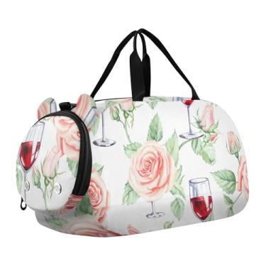 Imagem de Bolsa esportiva azul Ocean Sea Creatures para meninos e meninas de fim de semana, Taças de vinho brancas de rosas aquarela, Clássico