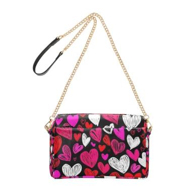 Imagem de Joitme Valentine Hearts Bolsa tiracolo vermelha preta bolsa feminina alça de corrente couro PU bolsa de ombro bolsa para celular